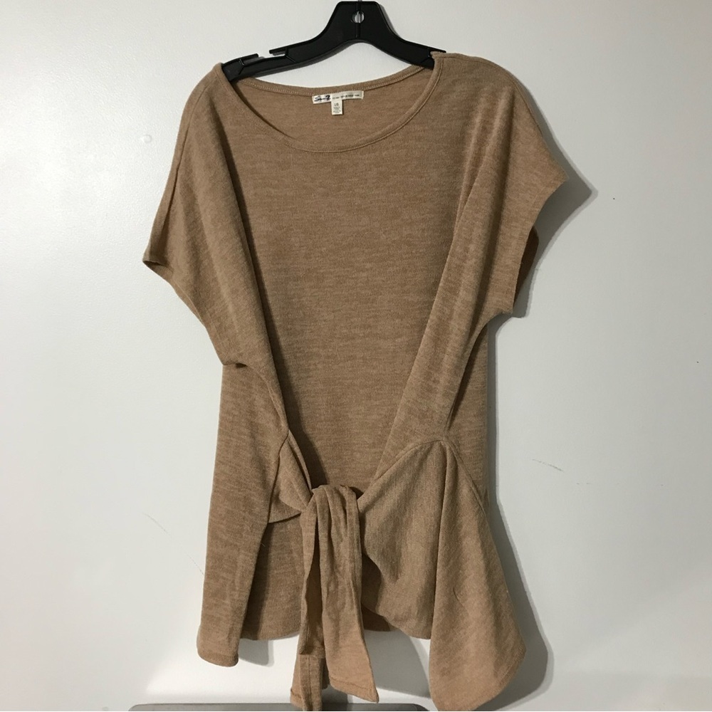 Seven7 Tie Front Tan Camel Tunic